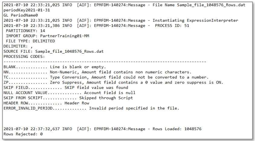 Image shows the completion of the load to TDATASEG_T table.