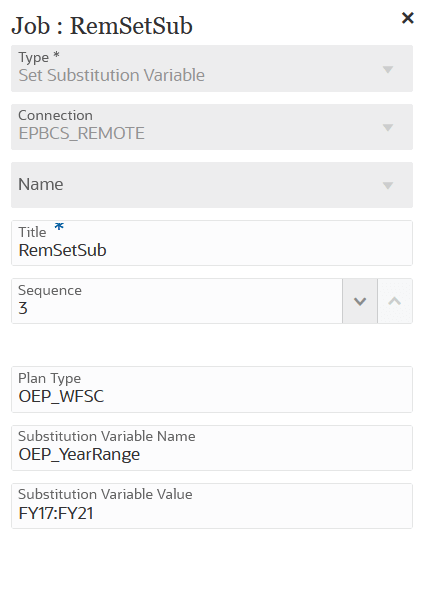 Image shows job parameters for a Substitution Variables job type.