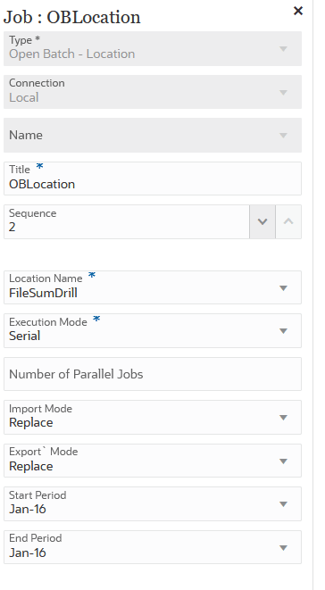 Image show Open Batch - Location job parameters.