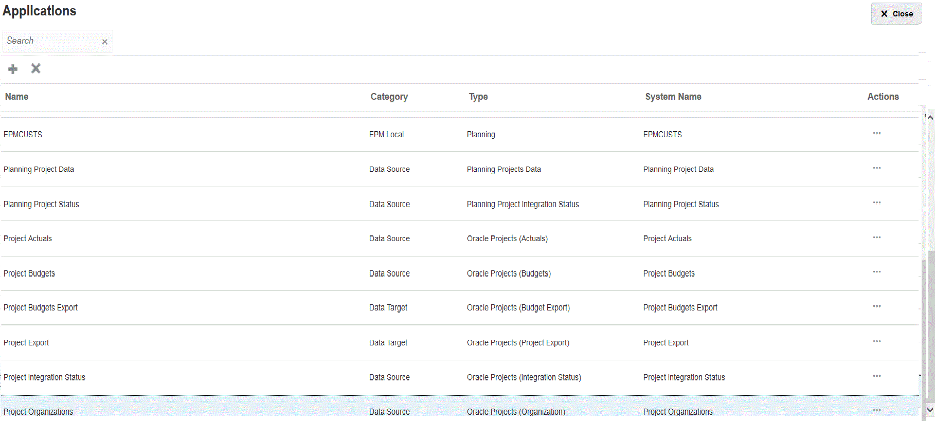 Image shows the Applications page.