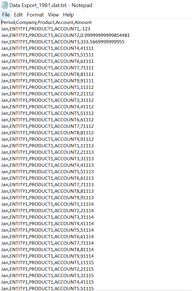 Image shows a data export file generated in Quick Mode.