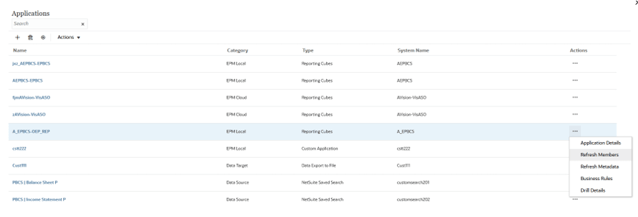 Image shows the Applications page.