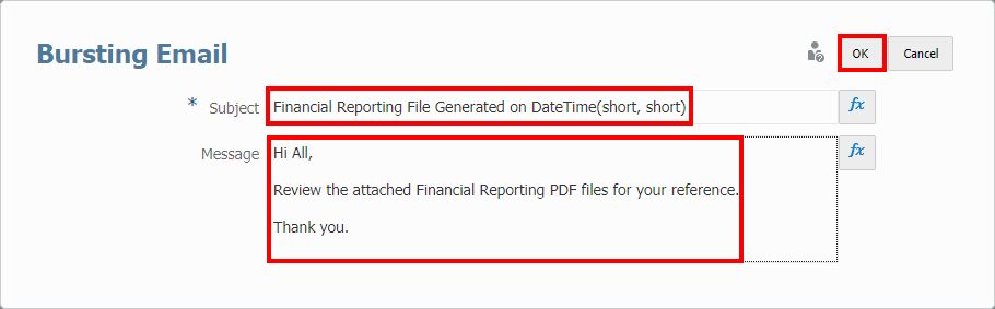 Bursting Email - Composing Setting