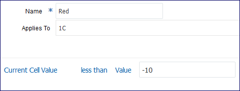 screenshot shows formula with current cell value < value -10.