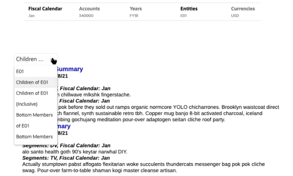 Data source-enabled text box using the Notes text function and a secondary POV