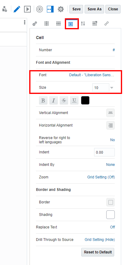define the font for a grid cell