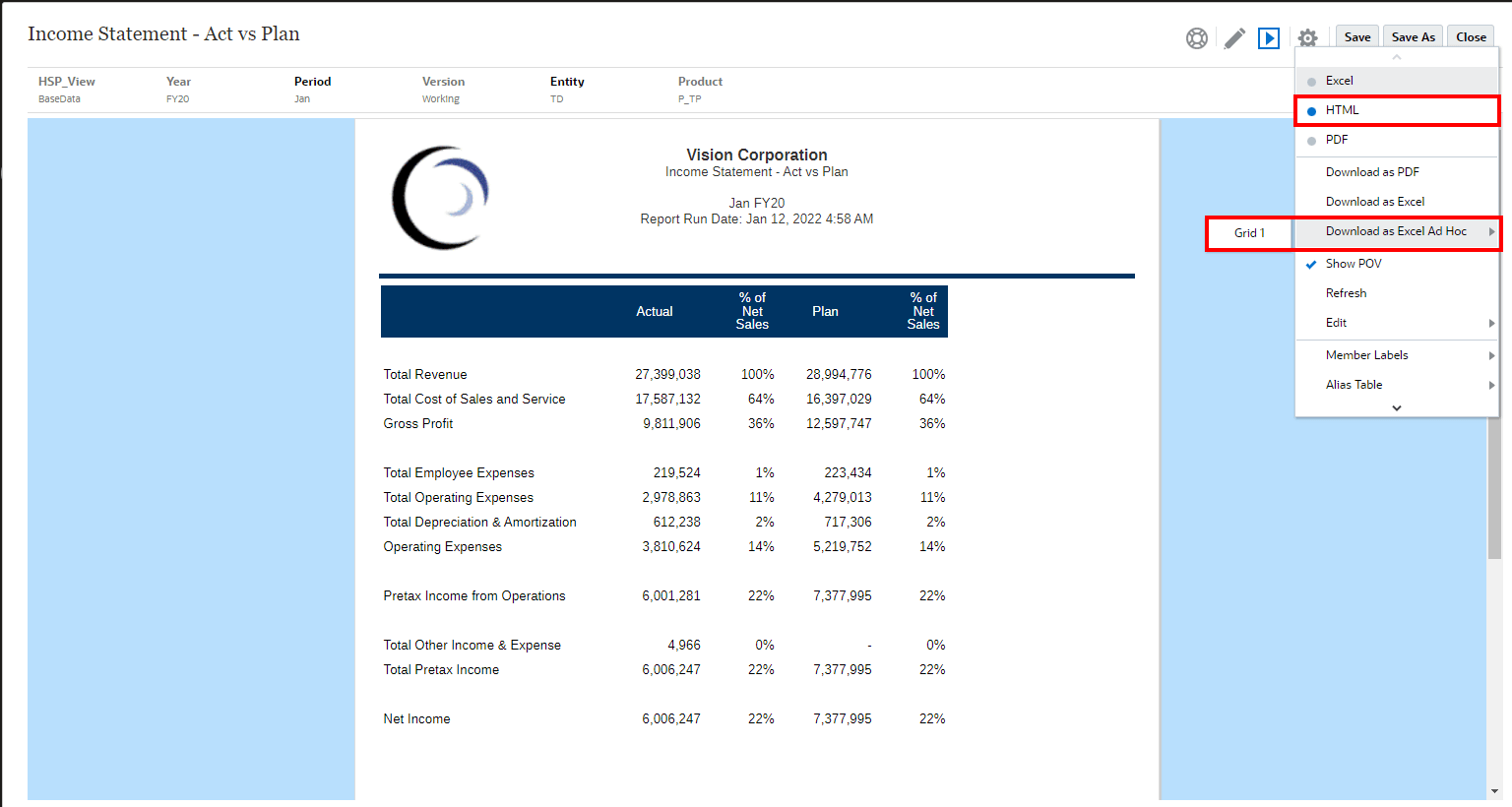 download as excel ad hoc