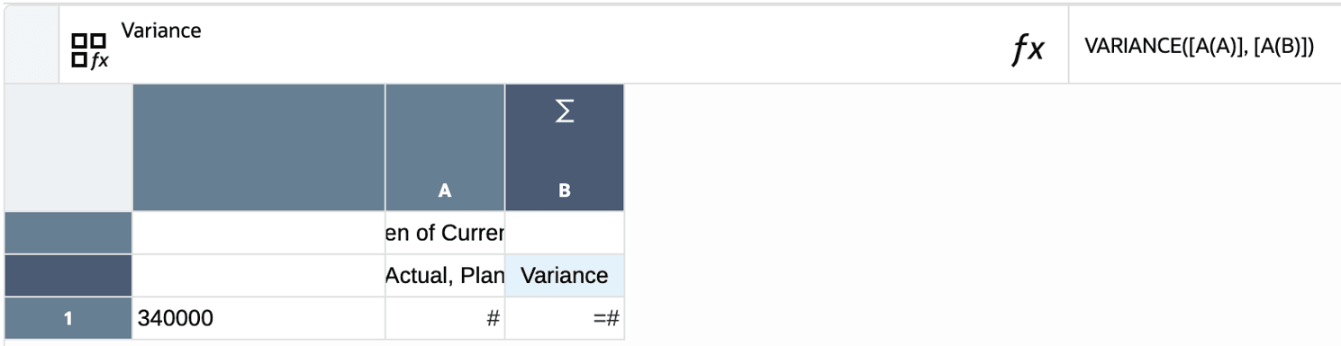 The custom heading of Variance The custom heading of Variance