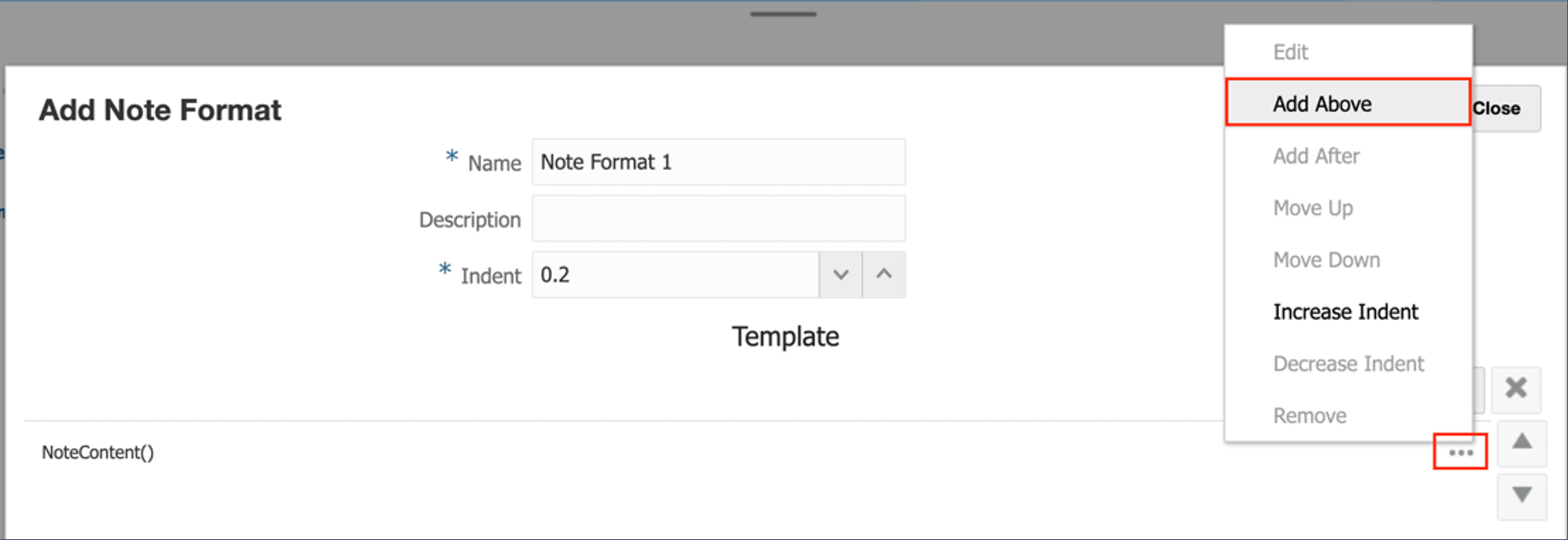 click actions menu and select add above button