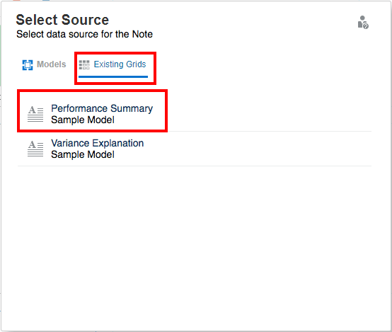 select an existing Note from the list