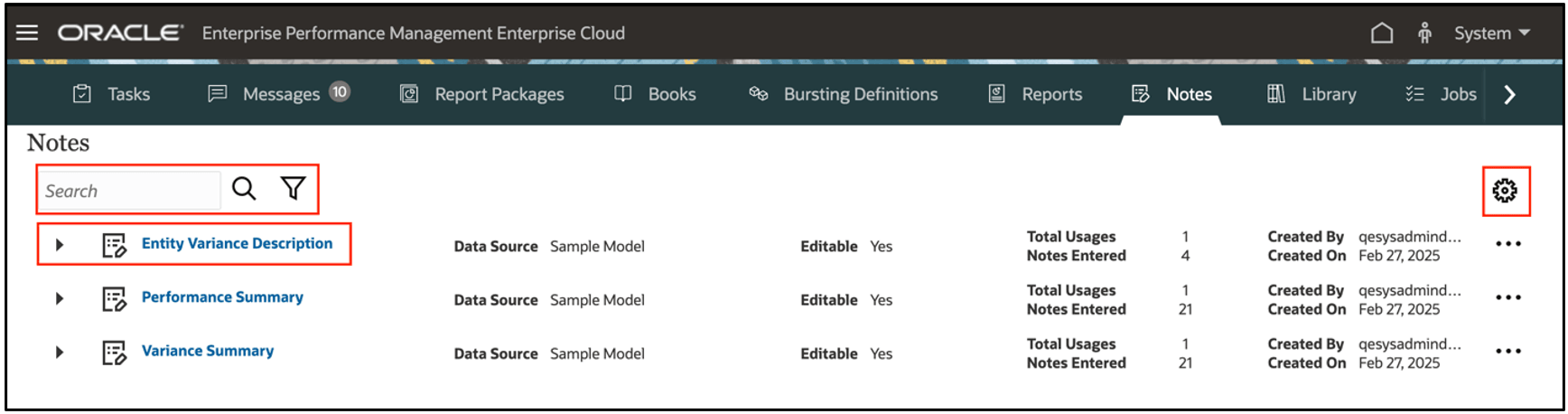 Notes Template window