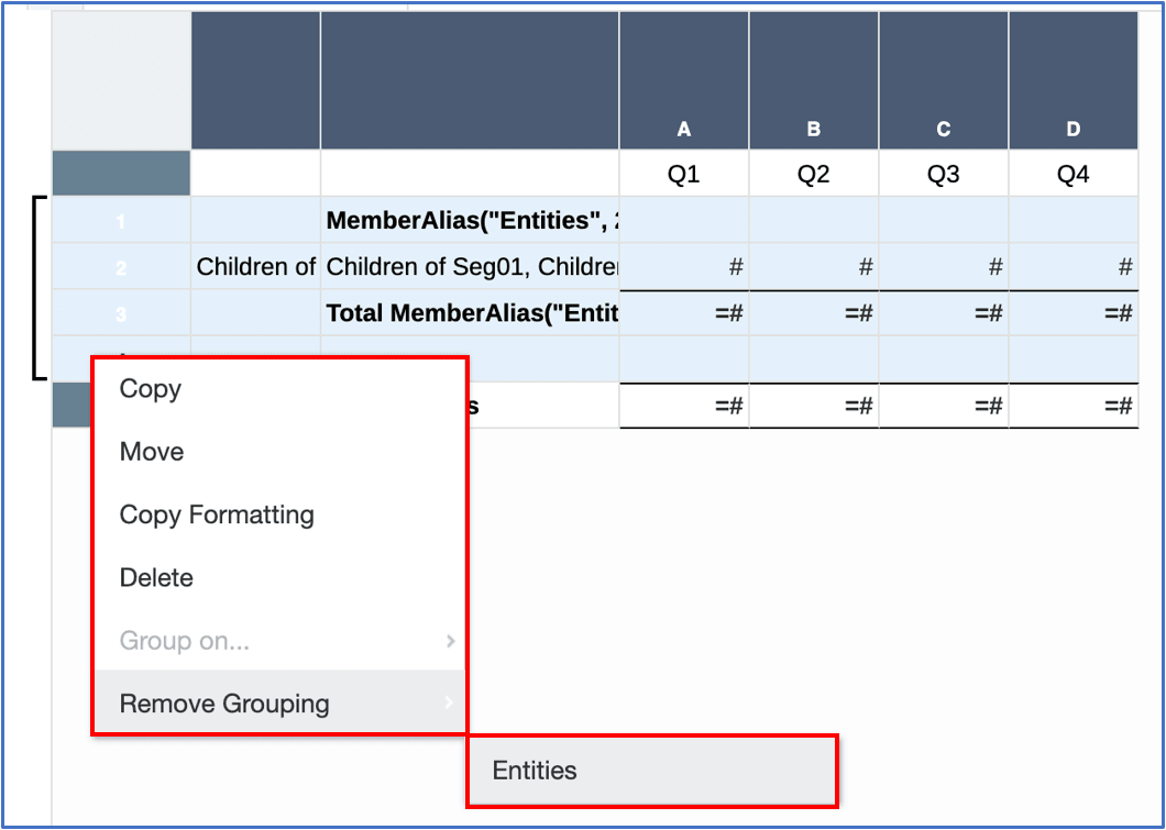 removing grouping from a row or column