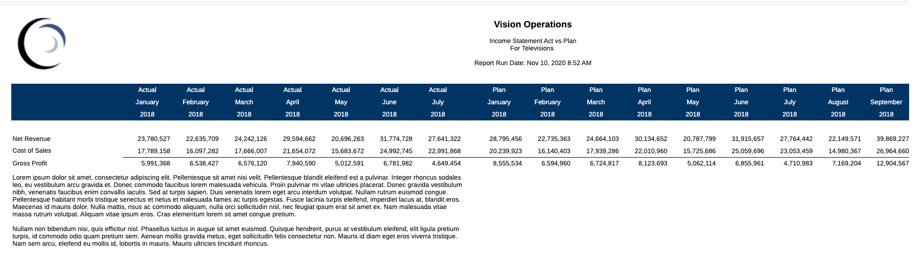 Screenshot shows the text box which is not automatically sized to fit the width of the report page.