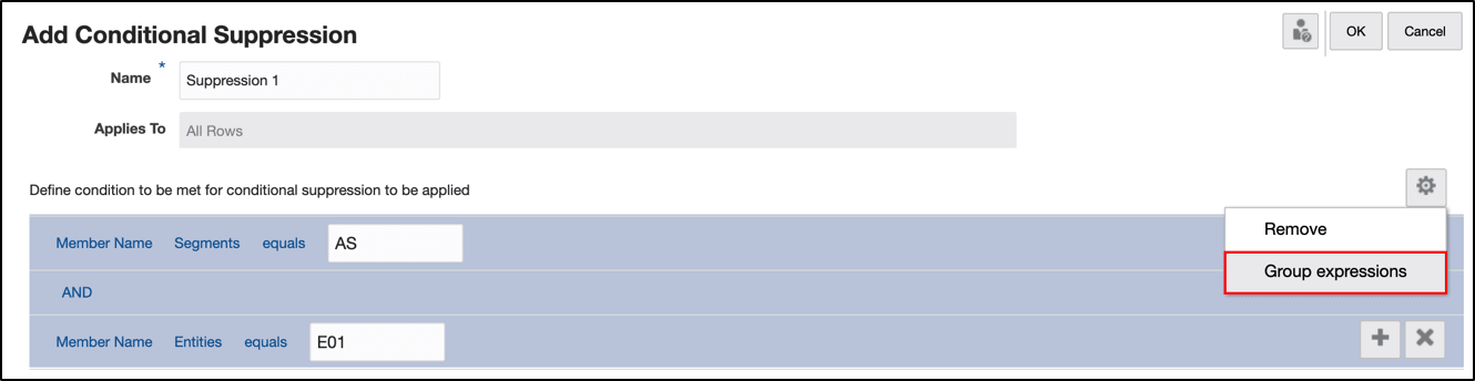 In the Actions menu, select Group expressions.
