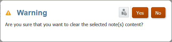 warning dialog box to clear note content