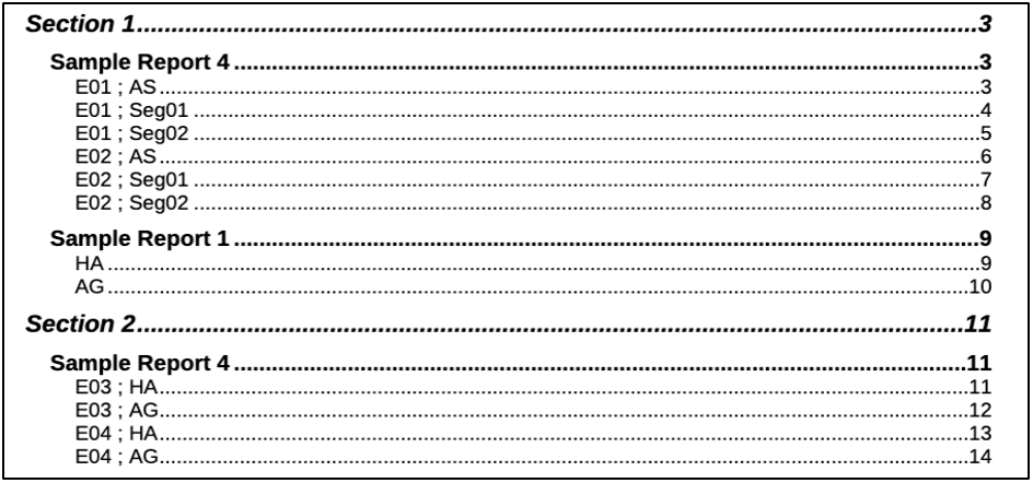 Group of reports as the same level for displaying the toc