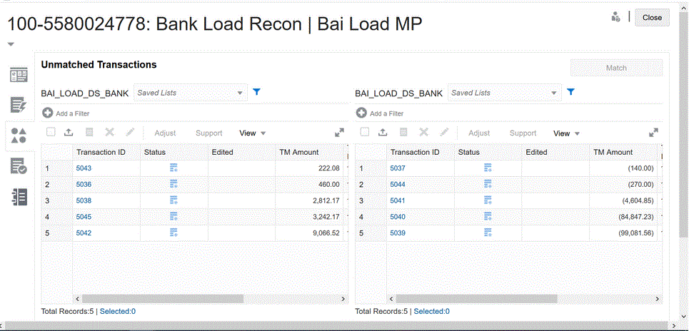 Image shows transactions loaded when aggregation is enabled..
