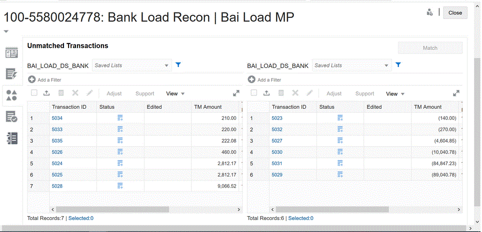 Image shows transactions loaded with aggregation is disabled.