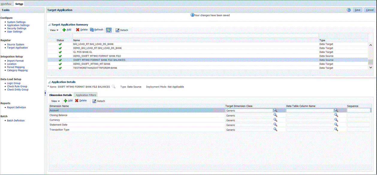 Image shows the Target Application page.
