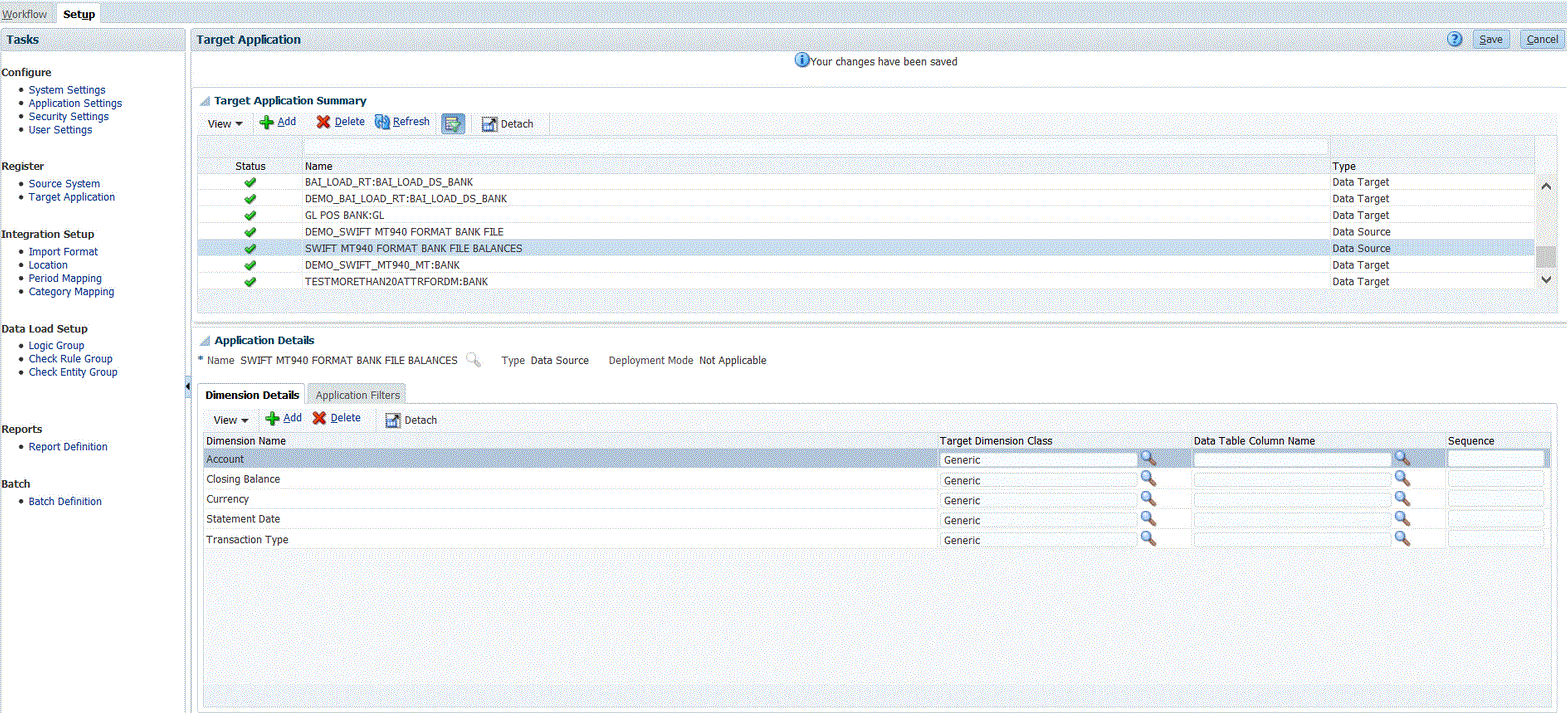Image shows the Target Application screen.