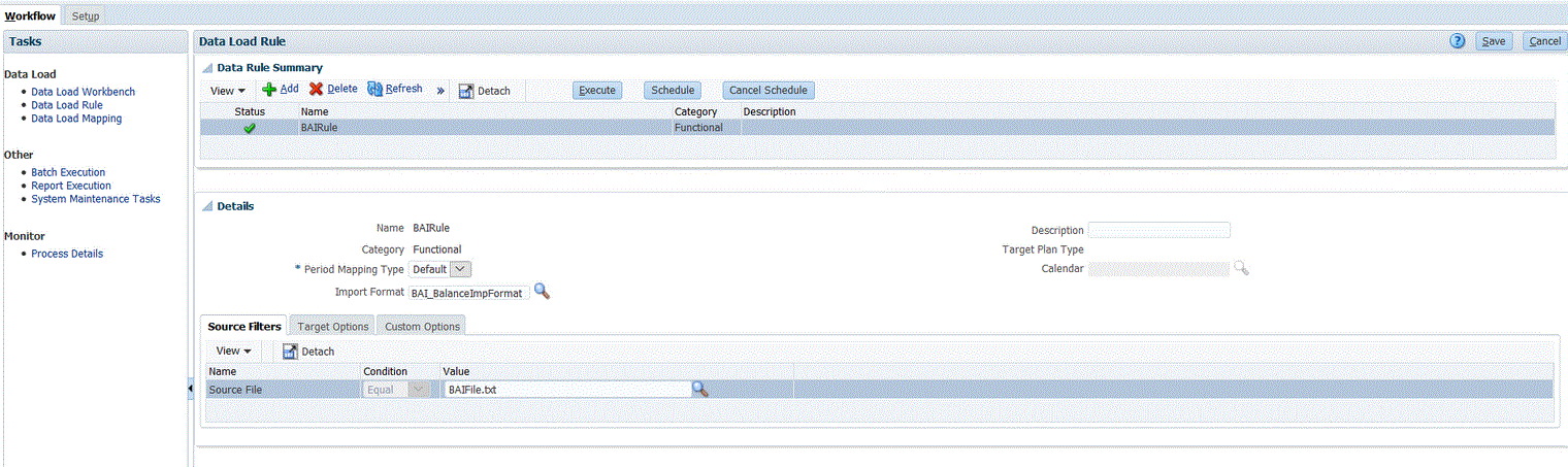 Image shows the Data Load Rule page.