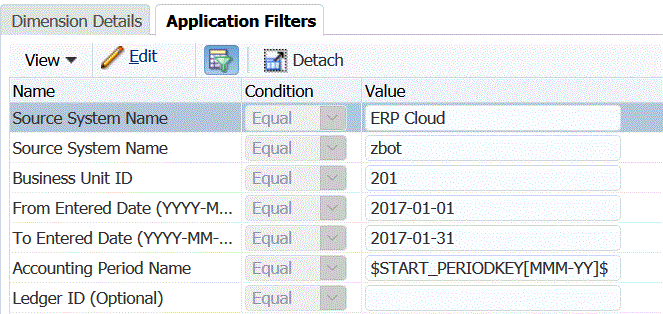 Image shows the Application Filters screen.