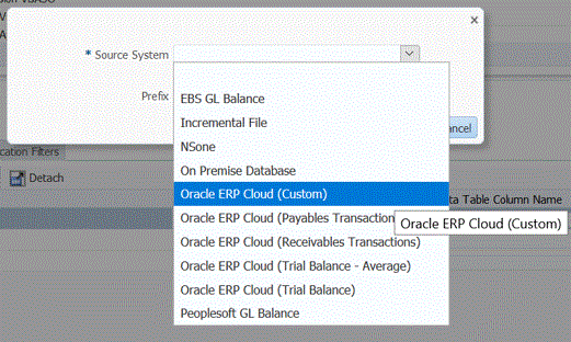 Image shows the Source System screen.