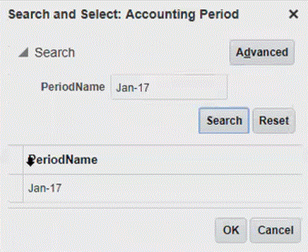Image shows search for Accounting Period