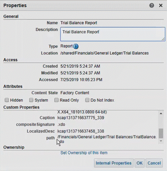 Image shows the Properties screen.