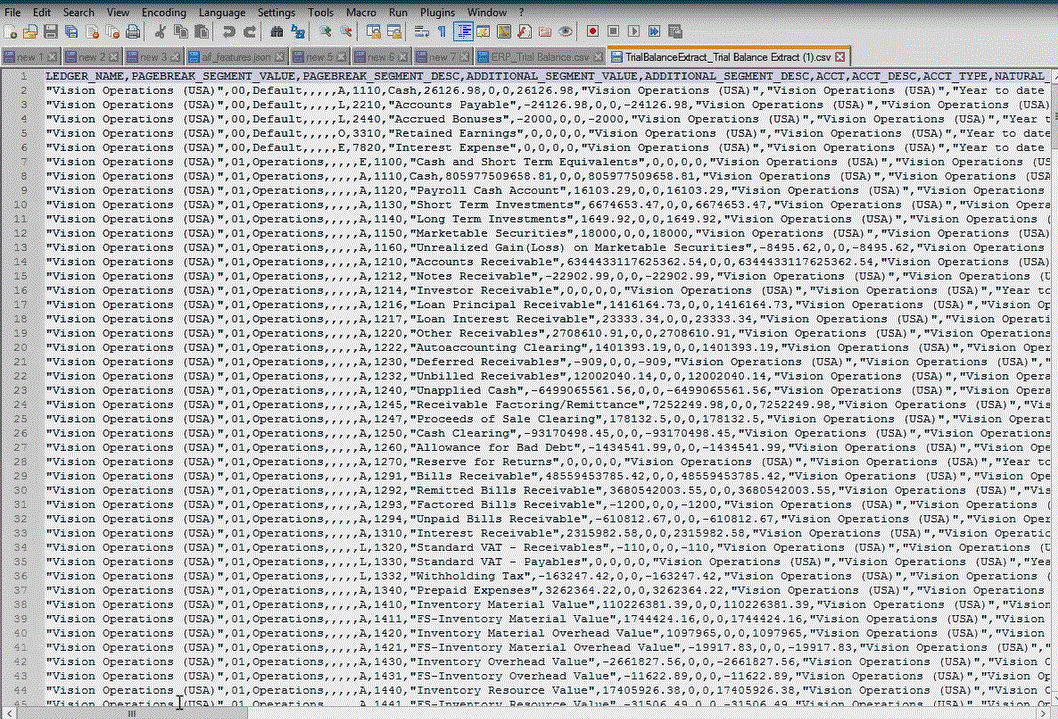 Image shows the CSV output file of the report.