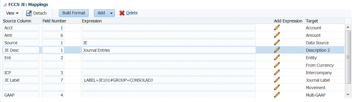Image shows mapping region of the Import Format screen.