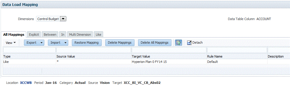 Image shows Data Load Mapping screen