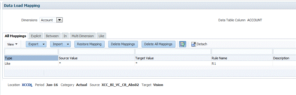 Image shows Data Load Mapping screen