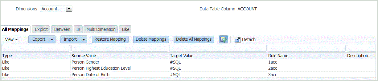 Image shows the Data Load Mapping screen