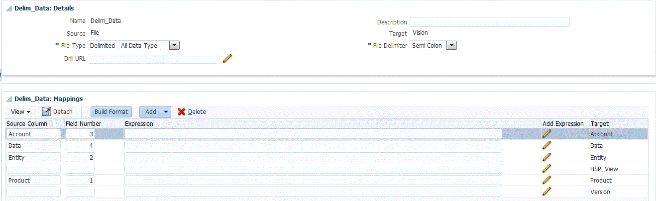 Image shows Import Format page