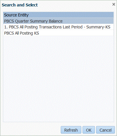 Image shows the Search and Select screen