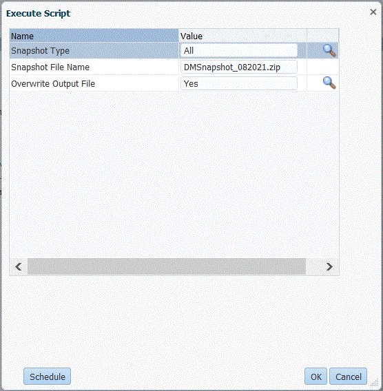 Image shows the Execute Script page.