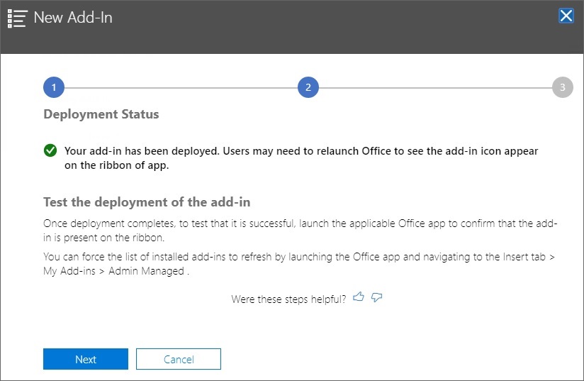 Wizard step 2: Deployment status - Deployed