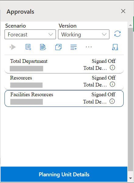 Approvals panel