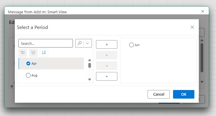 Member Selection dialog with predefined choice list displayed in flat list format