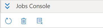 Shows the Jobs Console toolbar with a refresh all jobs button, delete selected jobs button, and delete all completed jobs button Shows the Jobs Console toolbar with a refresh all jobs button, delete selected jobs button, and delete all completed jobs button