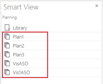 Cubes displayed in the Smart View panel