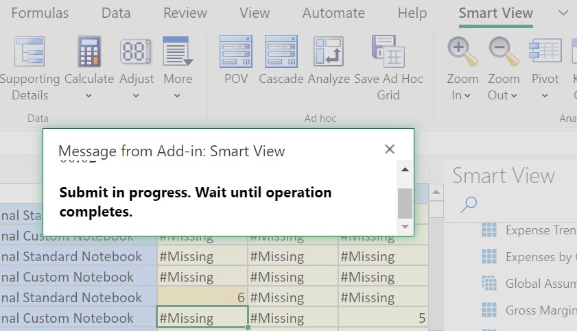 Shows the progress message that displays upon submit. Also shows that the sheet is grayed out and not yet usable. The sheet will be usable when the submit is complete.