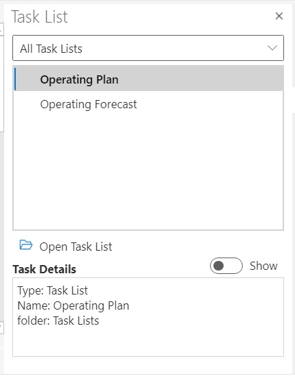 Task List panel