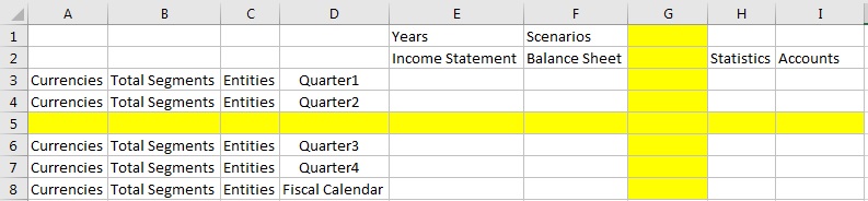 An ad hoc grid with a blank row and a blank column running through the center of the grid. There is no data on the grid. An ad hoc grid with a blank row and a blank column running through the center of the grid. There is no data on the grid.