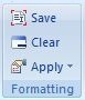 The Formatting group options from the provider ribbon. Options are Save, Clear, and Apply The Formatting group options from the provider ribbon. Options are Save, Clear, and Apply