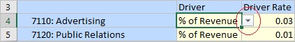 Shows a drop-down arrow appearing just to the right of the selected cell Shows a drop-down arrow appearing just to the right of the selected cell