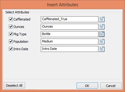 Insert Attributes dialog listing all attribute dimensions, a check box next to each attribute dimension name, and a Member Selection button where you can select individual attribute members to add as page dimension on the sheet. This dialog shows three attribute members selected along with two attribute dimensions. Insert Attributes dialog listing all attribute dimensions, a check box next to each attribute dimension name, and a Member Selection button where you can select individual attribute members to add as page dimension on the sheet. This dialog shows three attribute members selected along with two attribute dimensions.