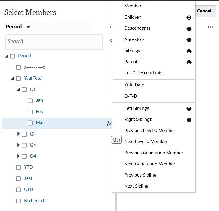 Function Selector in an ad hoc grid Function Selector in an ad hoc grid