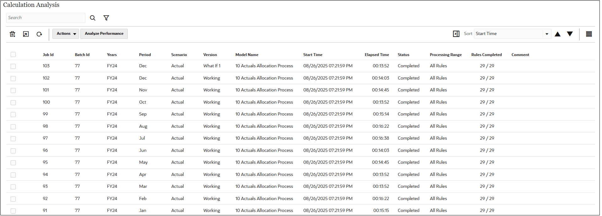 Calculation Analysis page with sample points of view